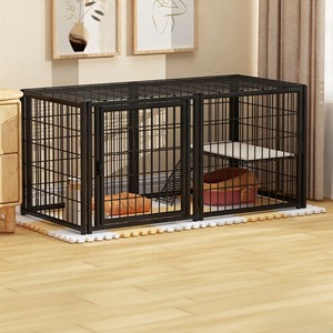 <span class=keywords><strong>Cage</strong></span> pour animaux de compagnie en métal, <span class=keywords><strong>cage</strong></span> à lapins d'intérieur détachable avec rampe, parc de jeu multi-niveaux pour chatons, furets et petits chiots (noir/blanc) - Product Image 2