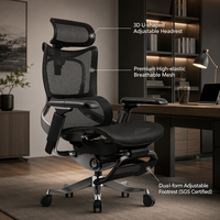 Chaise de bureau ergonomique respirante en maille avec accoudoirs 7D réglables, pivotante avec base chromée pour la maison et le bureau