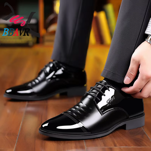 Zapatos de boda de otoño de charol brillante con cordones, estilo coreano, de negocios, con punta, formales, casuales, transpirables, duraderos, de talla grande - Product Image 1