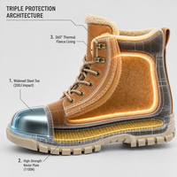 Bottes de travail en cuir véritable mi-montantes de haute qualité OEM Chine, avec fourrure, embout en acier anti-écrasement, chaussures de sécurité hiver pour hommes, femmes et unisexe
