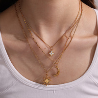 Collier pour femme en acier inoxydable plaqué or 18 carats, motif vent, soleil, lune et étoiles, vente en gros