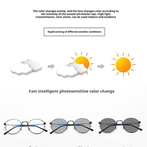 <span class=keywords><strong>Lunettes</strong></span> Minimalistes pour Femmes Ultra-Légères Cadre Métallique Rond à Monture Complète Rétro Blocage de la Lumière Bleue Photochromiques - Product Image 3