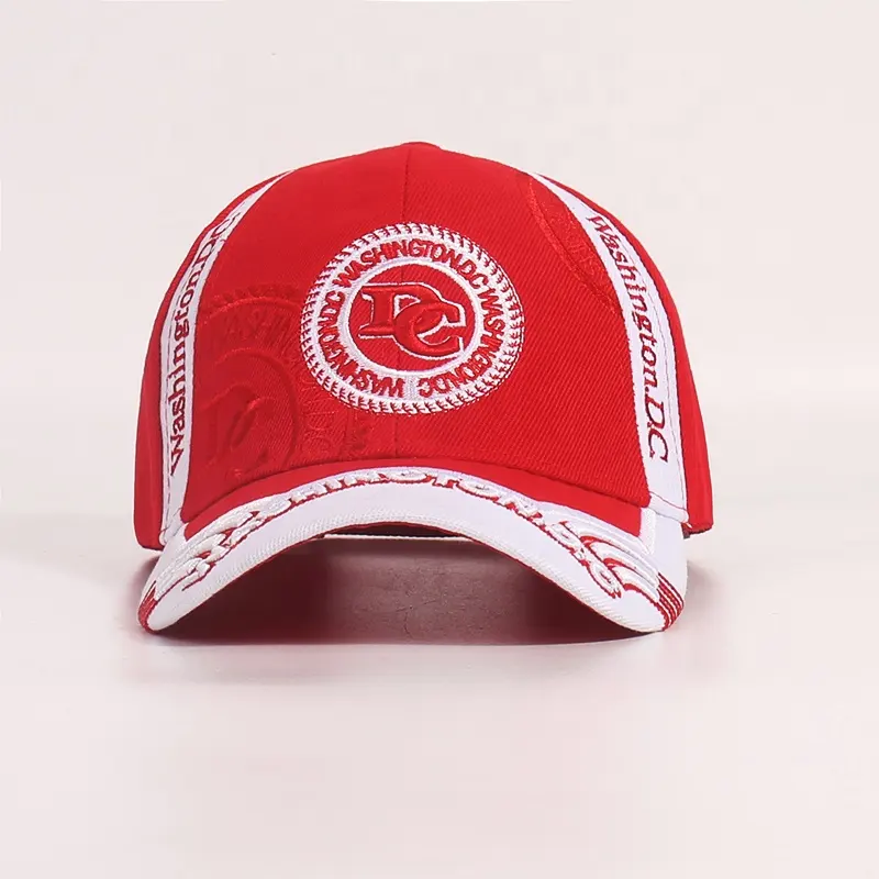 Özel Logo spor kırmızı DC ayarlanabilir şapkalar 58CM 3D nakış Unisex renkli beyzbol kapaklar Topee satılık