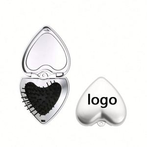 Customized Logo Printed Pocket Compact Folding Brush with <b>Mirror</b> Heart <b>Foldable</b> Portable Hair Brush with Keychain Cute Bag Charm - Product Image 1