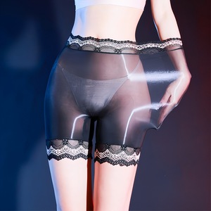 Ultra Thin Glossy Lace Boyshort Panties Mid Rise Seamless Nylon Women's Underwear - Product Image 1