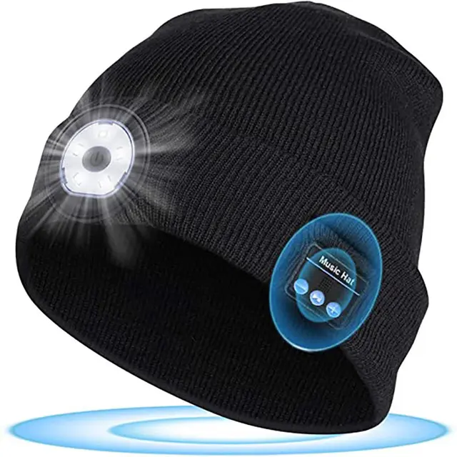Nouvelle mode unisexe bonnet d'hiver bonnet avec lumière LED bonnet de musique sans fil pour la course à pied randonnée