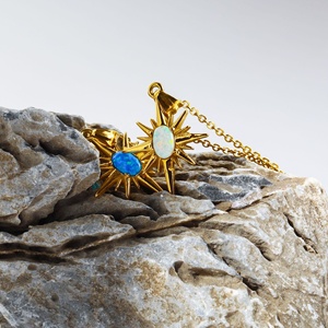<span class=keywords><strong>Dina</strong></span> Venta caliente mujeres encanto gargantilla collar cielo azul ópalo piedra hexagrama colgante Acero inoxidable joyería mujer collar - Product Image 3