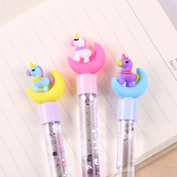 Bolígrafos de Gel Flotantes con Purpurina LED Kawaii, Bolígrafo de Tinta Negra con Diseño de Dibujos Animados
