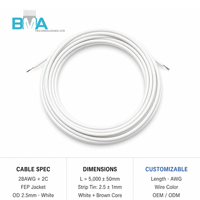 Câble OEM 28AWG 2 conducteurs blanc FEP haute température, diamètre extérieur 2,5 mm, 5 m, extrémités étamées, pour capteur médical et instrument