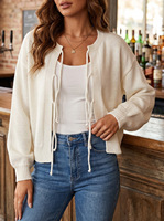 2026 Damen-Strickjacke mit Rundhalsausschnitt und Schleife vorne, Anti-Pilling, Wickel-Cardigan, Langarm, Locker, Weich, Bequem, Süß, Lässig