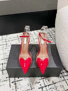 Chaussures de créateur, sandales luxueuses en cuir véritable transparentes à talons hauts, talons pointus en forme de cœur et talons fins pour femmes - Product Image 3
