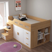 Cama litera moderna, ecológica y duradera de madera MDF personalizable con escaleras y librero para dormitorio infantil.