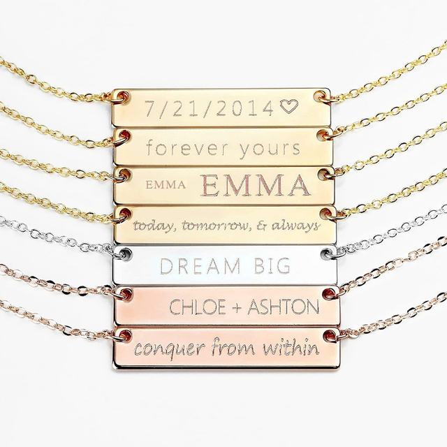 Custom Personalized Bar Necklaces for Men Women Gift Jewelry Stainless Steel 18K Engraved Plate Silver Necklace to Engrave