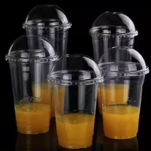 7/8/9/10/10/14/16/18/20/24oz Plastic Cups Coffee Bubble Tea Desert Cups Logo Customized Disposable Plastic Cup With Lid