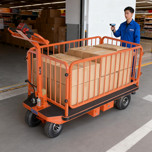 Chariot à plateforme électrique en acier à quatre roues robuste, design pliable pour le transport de marchandises industrielles, logistique d'entrepôt (OEM - Product Image 5