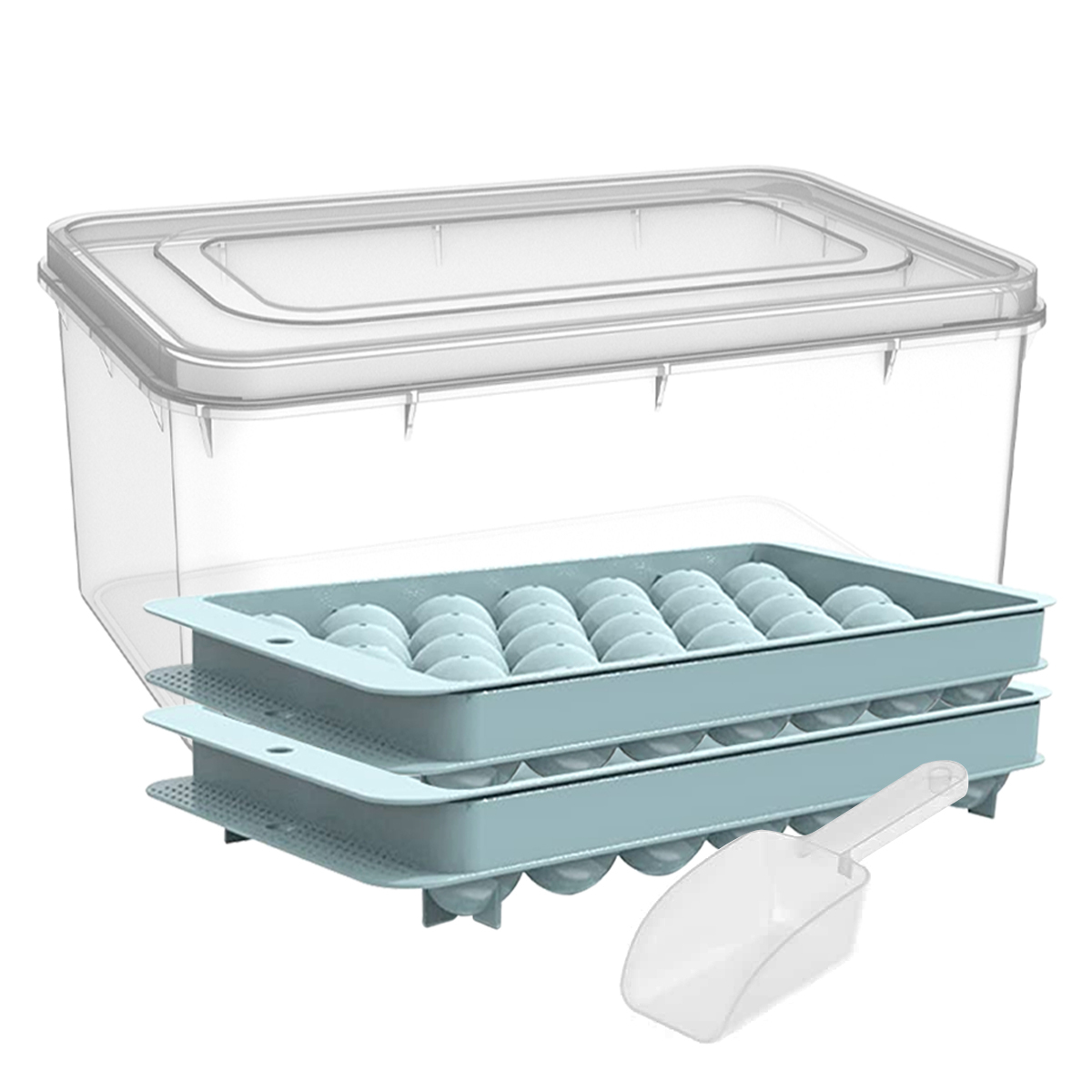 2 bacs à glaçons, 1 cuillère à glace et 1 bac