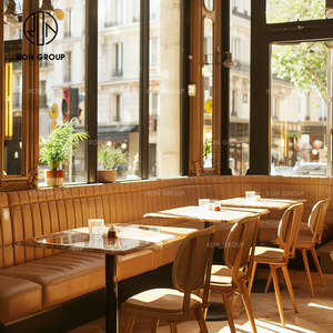 Juego de Muebles Personalizados para <span class=keywords><strong>Restaurante</strong></span> y Hotel Ron Group, Asientos de Cuero con Mechones Naranjas, Silla de Terciopelo, Mesa Cuadrada de Madera - Product Image 3