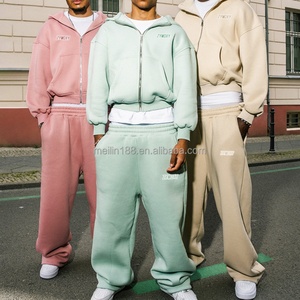 Conjunto de 2 Piezas de Alta Calidad: Sudadera Corta con Capucha y Pantalones Deportivos Holgados, Traje Deportivo para Hombre, Diseño de Chándal - Product Image 1
