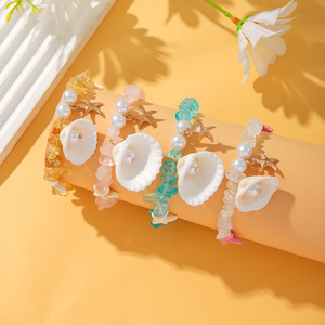 Summer Beach Shell <b>Bracelet</b> With Imitation Pearls And Crushed Stone <b>Beads</b> For Women Party Jewelry - Product Image 1