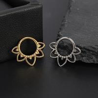 Anneau de septum articulé en titane plaqué or motif fleur 16G pour piercing nez, cartilage, daith, hélix, cadeau pour femme