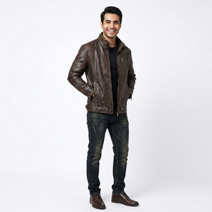 Nouvelles vestes en cuir pour hommes, veste en cuir de moto, manteaux en cuir décontractés pour hommes, coupe ajustée, vêtements de marque pour hommes, veste pour hommes - Product Image 1