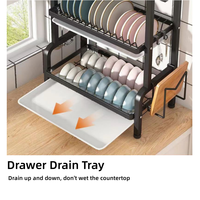 Rak pengering piring logam terlaris rak penyimpanan peralatan makan rak piring Organizer kabinet konter peralatan dapur rumah