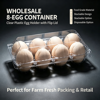 Conteneur à œufs en plastique transparent à 8 alvéoles avec couvercle rabattable, de qualité alimentaire, empilable, jetable, pour l'emballage des œufs de ferme et du marché