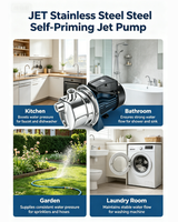 Pompe à jet auto-amorçante 25DN SS série JET 220V avec moteur 100% cuivre >1KW, surpresseur d'eau automatique pour maison et jardin