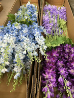 Bunga Delphinium Buatan Berkualitas Tinggi, Bunga Sutra Tangkai Panjang Larkspur 2 Cabang, Bunga Delphinium Biru untuk Dekorasi Rangkaian Pernikahan