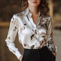 Nouvelle chemise en mousseline de polyester imprimée florale style coréen pour femme, chemisier OL à manches longues, col montant, mode, pour le travail et les trajets quotidiens