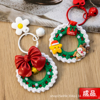 Gantungan Kunci Karangan Bunga Natal Rajutan Benang Wol Buatan Tangan Kerajinan DIY Gaya Lucu Desain Kepingan Salju & Rusa