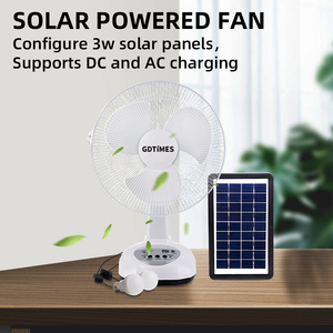 Ventilador Solar GDTIMES con Panel de 12 Pulgadas, Recargable CA/CC, Dos Velocidades, Ventilador de Mesa con Puerto USB y Burbujas - Product Image 2