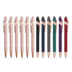 Kinglong Luxury Branded Writing Personalized Rose Gold Pen Soft Touch Promotion Custom Ball Point Metal Pen With Stylus