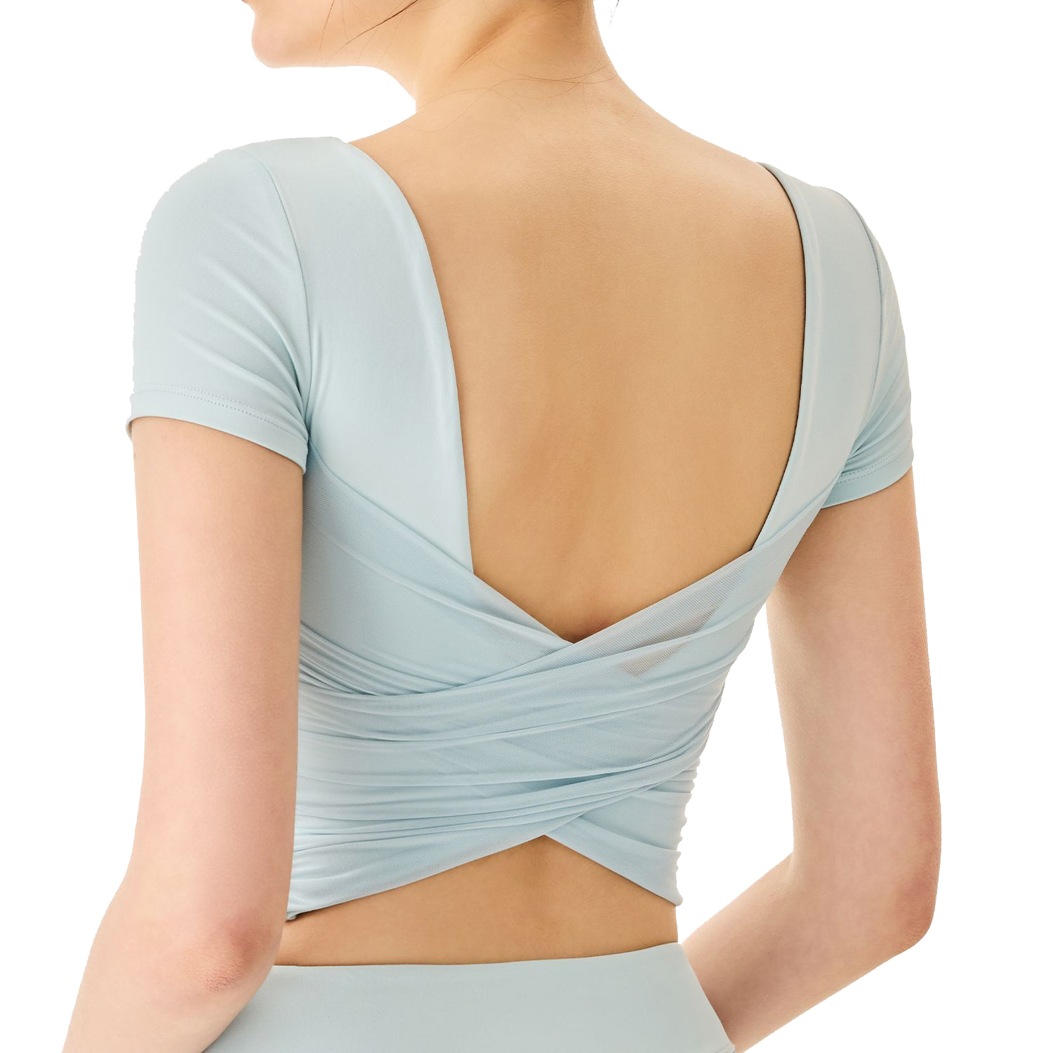 Women's Summer Sportswear Compression Fitness Quick Dry Gym Yoga Top Short Sleeve with Built-In Bra Custom Logo Washed Technics