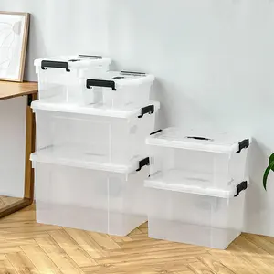 Caixa de armazenamento transparente de plástico, grande capacidade com mala, recipiente de armazenamento de roupas domésticas, 40L, oferta imperdível, 2024