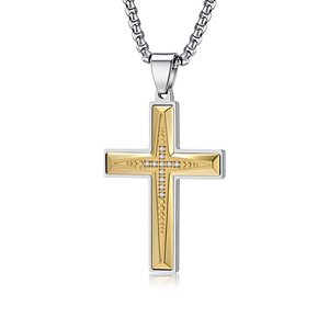 빈티지 펑크 스테인리스 스틸 십자가 쥬얼리 18k 진짜 금 펜던트 목걸이 도매 (남녀공용) - Product Image 3
