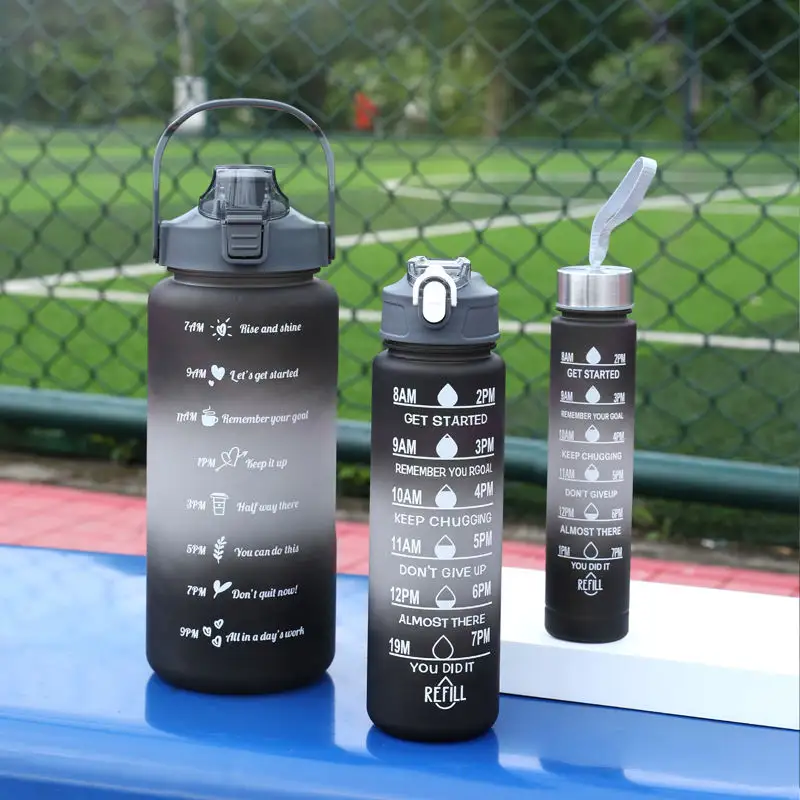 Botellas de agua motivacionales de plástico Tritan 1L con filtro de paja aislado con logotipo personalizado