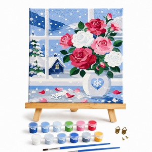 Kit de Peinture sur Toile pour Enfants DIY – Peinture par Numéros – Motifs Floraux et Dessins Animés Modernes – Encadré 20x20cm – Boîte Cadeau Colorée Faite à la Main - Product Image 1