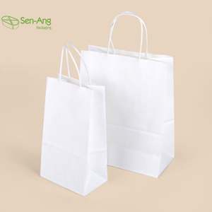 SenAng05 en stock, vente en gros, 100 sacs en papier pour vin de taille moyenne, personnalisés, blancs, avec poignée, en vrac - Product Image 2