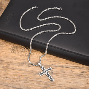 Vintage Designer Simple Stylish Prayer <strong>Celtic</strong> Knot <strong>Cross</strong> Pendant Christian Stainless Steel <strong>Necklace</strong> for Men Fashion Jewelry - Product Image 3