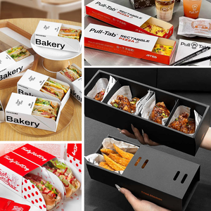 Caixas de Papel Cartão Marfim Personalizadas em Formato de Barco para Hot Dog, Bandejas para Waffle, Caixas para Hambúrguer e Corndog com Tampas e Relevo - Product Image 3