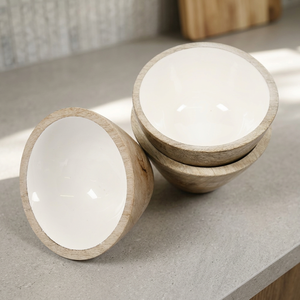 Juego de tazones de madera esmaltada hechos a mano con acabado natural sin pulir para uso alimentario y residencial - Product Image 2