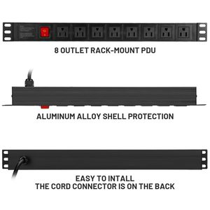 Mỹ tiêu chuẩn 8-outlet Power Strip 240V xoay Wall Mount Surge Protector kim loại PDU cho phòng máy tính 19 inch Tủ mạng - Product Image 2