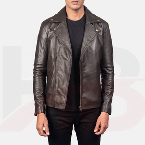 Automne mode hommes col montant en cuir marron clair Biker veste peau de vache prix de gros pour la saison d'hiver - Product Image 2