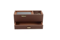 Organisateur de bureau pliable en cuir personnalisable avec chargeur sans fil pour téléphone, fournitures de bureau, support et tiroir pour articles divers