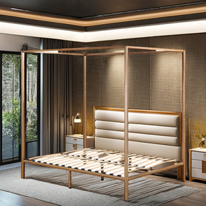 <span class=keywords><strong>Lit</strong></span> à baldaquin moderne en métal doré, taille King, <span class=keywords><strong>avec</strong></span> <span class=keywords><strong>tête</strong></span> <span class=keywords><strong>et</strong></span> <span class=keywords><strong>pied</strong></span> <span class=keywords><strong>de</strong></span> <span class=keywords><strong>lit</strong></span> intégrés, montage facile - Product Image 1