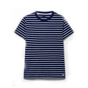 T-shirt classique rayé pour femme en coton tricoté écologique, manches courtes, coupe classique, décontracté et intemporel pour le quotidien - Product Image 1