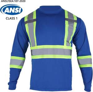 ロイヤルブルー メンズ 高視認性安全作業Tシャツ ANSIクラス1 反射材付き長袖シャツ ポケット付き - Product Image 2