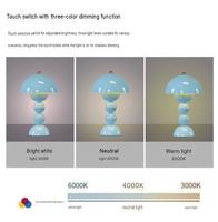 Lampe de table LED rechargeable à commande tactile, gradation progressive, 3 modes de couleur, veilleuse champignon pour chevet