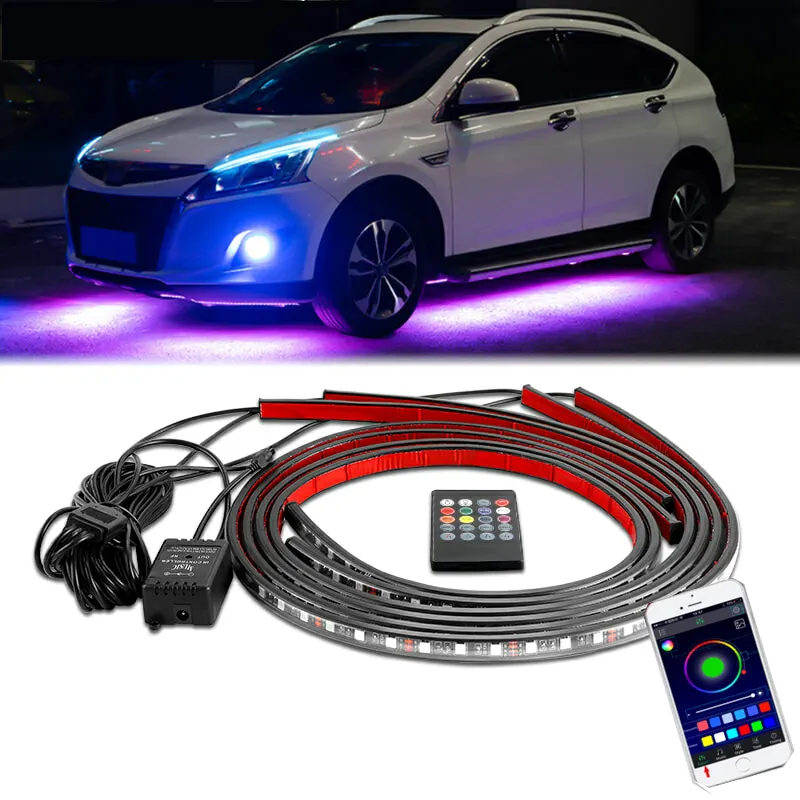 App Controle Rgb Auto Led Strip Licht Onder Auto 60 90 120Cm Buis Underglow Underbody System Neon Light